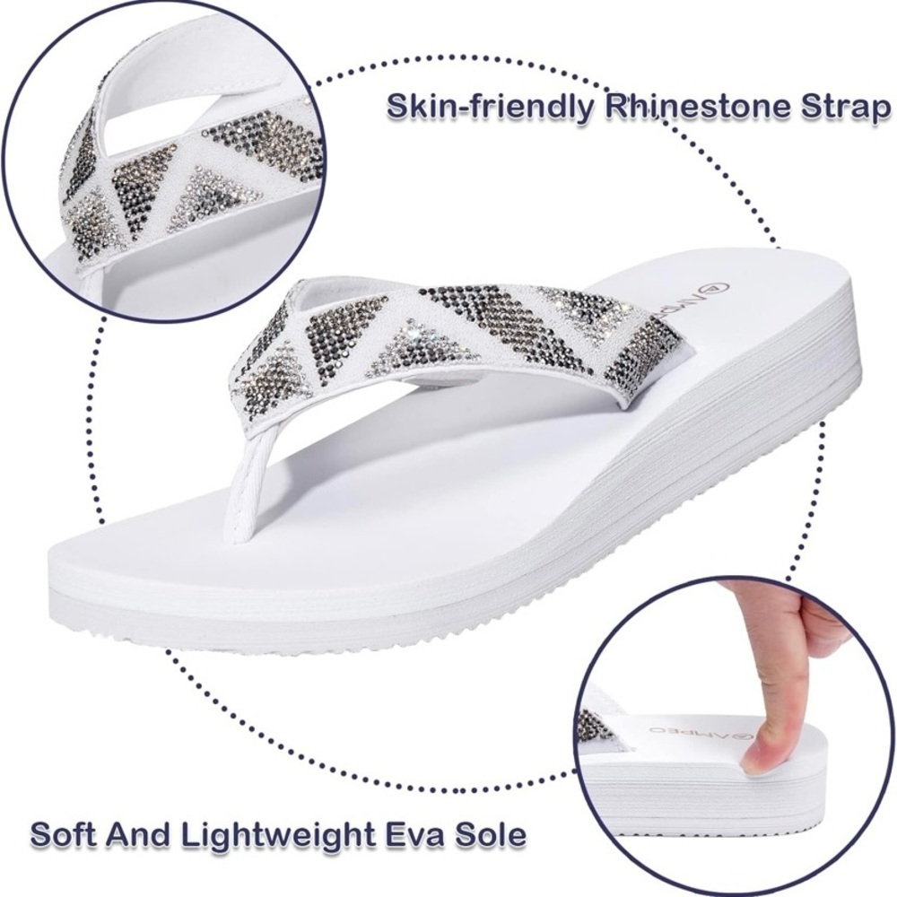 White Rhinestone Flop Flops 10 - Picture 9 of 9